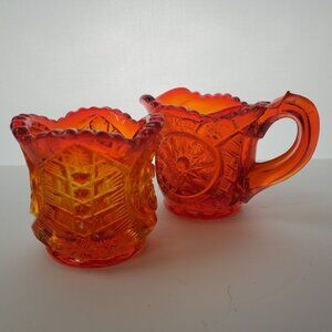 Vintage L.E. Smith Amberina Glass Creamer & Toothpick Holder - Cadmium